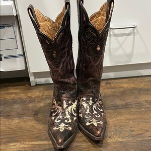Stetson Brown and Gold Western Womens Cowboy Boots